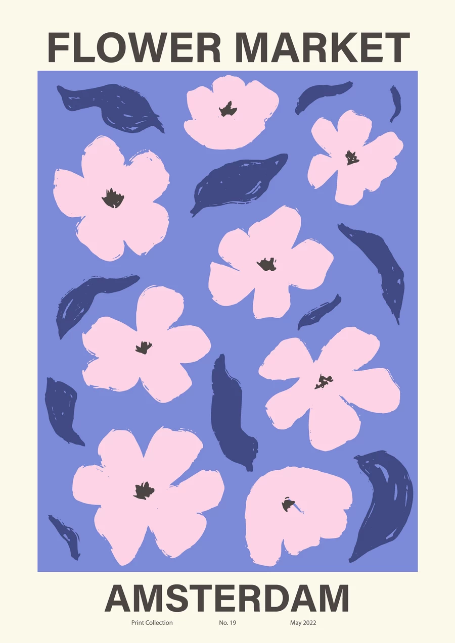 手绘小清新北欧花朵植物花卉插画海报封面画芯装饰AI矢量设计素材【007】